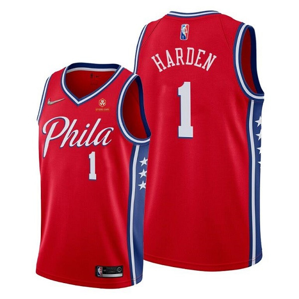 Men's Philadelphia 76ers #1 James Harden Red 75th Anniversary Statement Edition Stitched Jersey